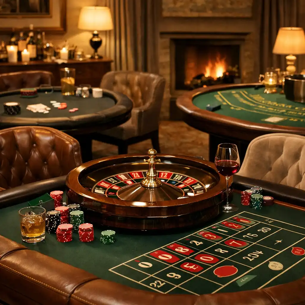 Intimate private celebration with casino lounge tables and plush seating